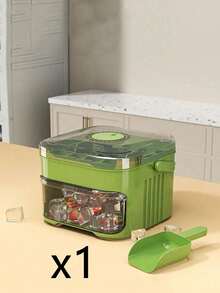1 pieza Bandeja de cubitos de hielo de doble capa, bandeja de cubitos de hielo deslizante de 50 ranuras, bandeja de almacenamiento de plástico de doble capa, apilable para ahorrar espacio, enfriamiento de bebidas, adecuada para cubitos de hielo de fruta caseros y almacenamiento congelado - Esencial para la cocina del hogar, diseñada específicamente para hacer hielo - Talla única - Ver 13