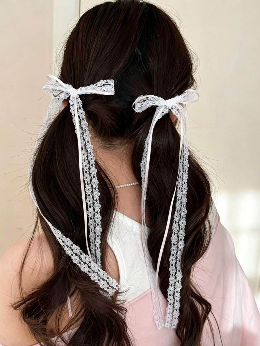 2 chiếc kẹp tóc cho bé gái, kẹp tóc nơ ren dễ thương, kẹp tóc hai bên kiểu tóc đuôi ngựa, phù hợp cho các dịp thường ngày, đi học, đám cưới. - Nhiều màu - Xem 1