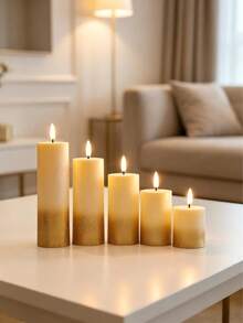3pcs/5pcs Set Realistic Bullet Shaped LED Electronic Candle Lights, Romantic Atmosphere Lamp, Mini Night Light, Desktop Decor Suitable For Multiple Scenarios - Sprinkle With Gold Powder - View 8
