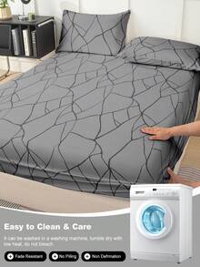 1pc Stone Pattern Printed Fitted Sheet, Daily Bedding, Soft & Breathable, Suitable For All Bed Sizes, Perfect Holiday Gift, Suitable For All Seasons, Machine Washable, Home Decor - Multicolor - View 8