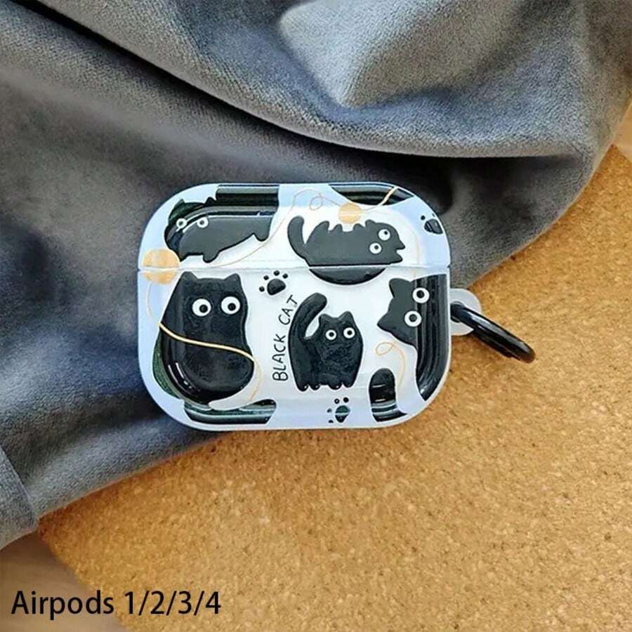1个ins风黑色猫咪造型保护套，兼容苹果 Pro 2蓝牙耳机1/2/3/4代耳机外壳 - 彩色 - 查看 1