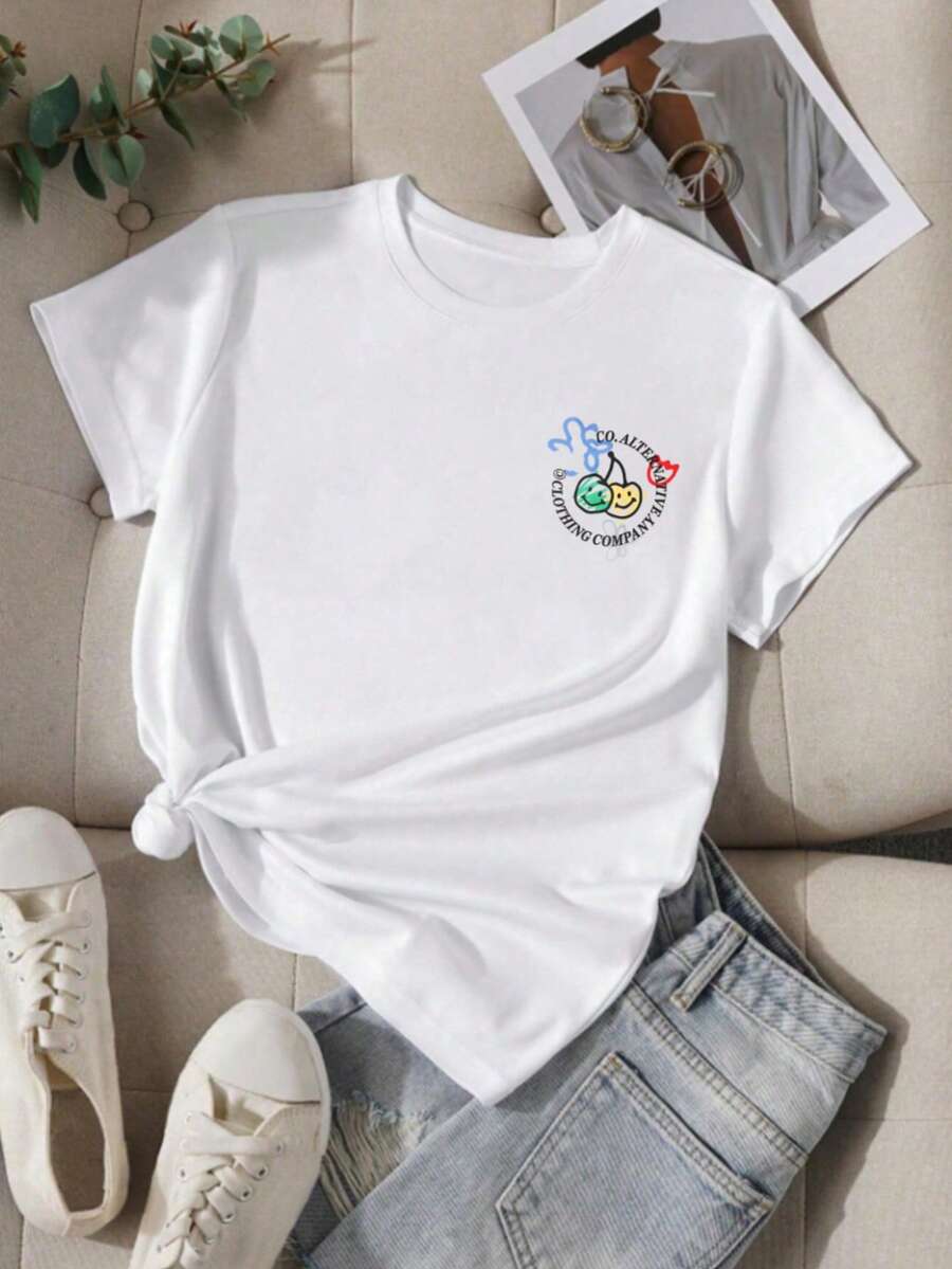 Mujer 002 |Camiseta holgada de manga corta para mujer, disponible en varios colores y confeccionada en un tejido cómodo, ideal para cualquier ocasión: blanco, azul real, negro, gris, burdeos, marrón y color albaricoque. - Blanco - Ver 1