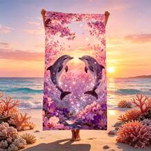 1条梦幻花卉海豚图案沙滩巾，超柔软超细纤维特大号沙滩毯，高吸水性浴巾，适合旅行、游泳池、潜水、冲浪、瑜伽、露营等场合，多种尺寸可选，沙滩配件 - 海豚花卉 - 查看 1