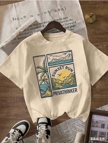 Retro Summer Style Short Sleeve T-Shirt, Fashionable Short Sleeve T-Shirt For Spring And Summer 2026, Made In Mexico, 180 Grams. Cartoon Print, Couple Design, Suitable For Indoor Or Outdoor Wear. Crew Neck, Unisex, Ideal For Office And Leisure. One-Piece Pack. - APR-P631577SLNDXZGY452 - 查看 2