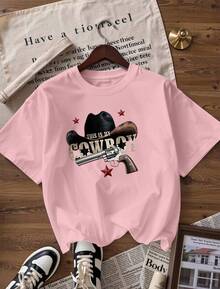Retro American Style Short Sleeve T-Shirt, Fashionable Short Sleeve T-Shirt For Spring And Summer 2026, Made In Mexico, 180 Grams. Cartoon Print, Couple Design, Suitable For Indoor Or Outdoor Wear. Crew Neck, Unisex, Ideal For Office And Leisure. One-Piece Pack. - PK-P631577SLNDXZGY432 - 查看 4