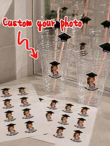 1-50pcs Customized Graduation Face Stickers, Personalized Sticker Labels For Cups And Cookies, Vinyl Decal Party Favors - Multicolor - View 2