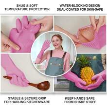 Mamison 2 Pairs Reusable Waterproof Household Dishwashing Cleaning Rubber Gloves, Non-Slip Kitchen Glove (Pink, Medium (Pack Of - kiểu dáng như hình ảnh - Xem 8
