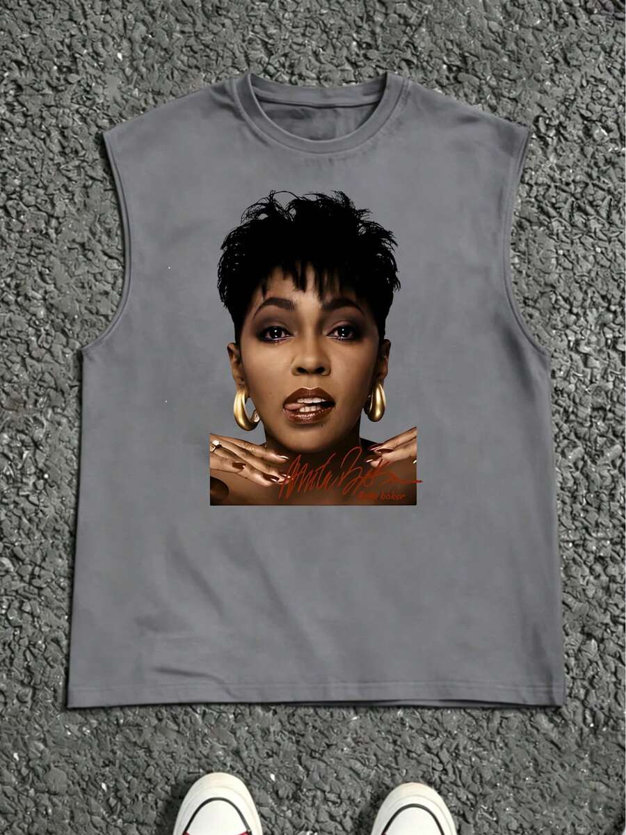 Vintage Anita Baker Big Head T-Shirt Unisex Retro R&B Graphic Tank Top Must-Have For 80s Music Fans Soft Comfy Top Perfect For Concerts Hangouts - Abu-abu 2 - View 1
