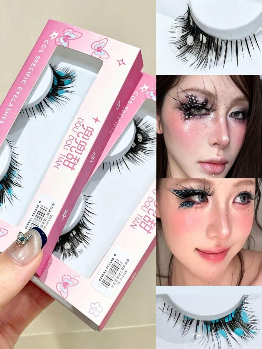 Lông mi giả DOUDOUTIAN siêu dài 5-15mm, kiểu cánh bướm rung rinh với họa tiết chấm bi đen trắng, tạo vẻ ngoài sống động và ấn tượng, phụ kiện chụp ảnh lý tưởng cho cosplay và trang điểm dự tiệc.