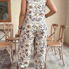 Plus Size Women's Elegant Striped Pocket Jumpsuit, Suitable For Work And Commute, Spring/Summer - Caqui - Ver 10