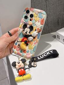 Disney Mickey Mouse Clubhouse Phone Case : 3D Fluffy Pattern Border Protector Phone Soft Phone Case With A Free Cute Mickey Bracelet Chain Lanyard, Mickey, Minnie, Goofy, Donald Duck, Daisy Duck, Pluto, For Apple 17 Promax 17 Pro 16 15 14 13 12 11 Pro Max XS Max X XR Soft Cover Summer Phone Case - 白色 - 查看 4