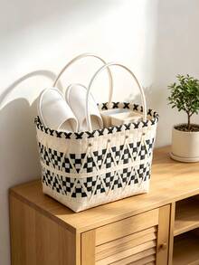 Latest Popular Color Block Woven Tote Bag: Large Capacity, Lightweight, And Versatile - A Must-Have Accessory For Women's Beach Vacations, Breathable Dog Basket, Handmade Texture Gift, Practical And Suitable For Multiple Occasions - 白貓熊 - 查看 9