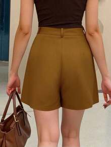 Pantalones cortos versátiles de unicolor para mujer - Marrón - Ver 2