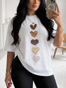Camiseta de mujerYOCASA Camiseta Blanca con 5 Corazones de Leopardo Estampada, Manga Corta, Corte Holgado, Casual y Versátil para Mujer Blusa de Mujer con Estampado de Corazones de Estilo Leopardo, Manga Corta, Ajuste Holgado, Ropa Casual Diaria Camiseta Holgada de Corazones Leopardo para Mujer, Manga Corta, Estampado Único, Casual y MultiusosCómoda y ligera - YH628-Blanco - Ver 8