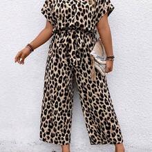 Plus Size Floral Print Button-Down Belted Short Sleeve Jumpsuit, Summer - Café integral - Ver 5
