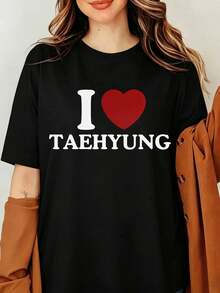 I Love Taehyung Shirt, TAEHYUNG BTSS K-Pop Graphic T-Shirt V Kim Taehyung I Love Heart Print Bangtan Boys Army Fan Gift Black Oversized Cotton Tee Men Women Streetwear Top - Black - View 6