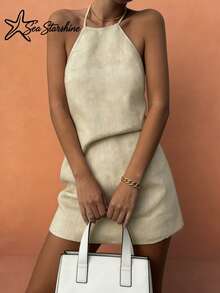 Women's Solid Color Backless Dress - Perfect For Beach Vacation And Afternoon Tea, New Arrival Spring/Summer Elegant - Apricot - View 4