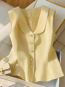 Blusa sin mangas amarilla elegante, top de verano elegante y estilizador para mujeres - Amarillo - Ver 3