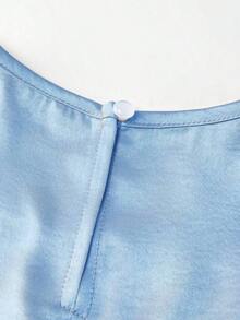 Blusa sin mangas de satén con doble capa y volantes, elegante, adecuada para salidas y citas de primavera/verano - Azul - Ver 5