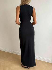 Vestido casual y elegante con abertura lateral, liviano para el verano - Negro 2 - Ver 2
