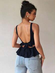 Blusa de línea A sin espalda con diseño de mariposa, nueva para el verano para mujeres - Azul marino - Ver 6