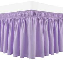 1pc Solid Color Elastic Bed Skirt, Wrap-Around Bed Skirt, Soft Bedding, Ruffled Lace Bed Skirt, Cotton Comfortable Skin-Friendly Durable - Light Purple - View 9