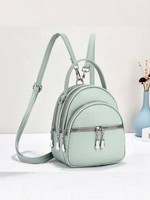 Nueva mochila pequeña de moda para mujer, de un hombro, cruzada, de mano, multifuncional de cuero PU - Verde - Ver 6