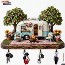 1pc 2D Flat Vintage Camping Style RV Keychain Hook - Wooden Multifunctional Decorative Key Holder, Wall Decor, Room Decor, All Season Home Decor, Halloween & Christmas Decoration - Multicolor - View 13