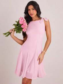 Vestido mini casual y de fiesta con pliegues y lunares para mujer - Rosa Pálido - Ver 8