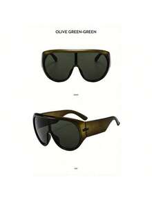 1 Pcs/Set, New Large-Frame Sports Protective Sunglasses,  Men's And Women's Personalized Sunglasses. - 橄欖色鏡框搭配綠色鏡片 - 查看 2
