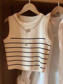 Camiseta de tirantes casual y versátil con cuello redondo y rayas para mujer - Multicolor 13 - Ver 4