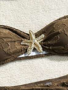 Conjunto de 3 piezas bikini bandeau con textura y adorno de estrella de mar para mujer, perfecto para el verano - Marrón - Ver 5