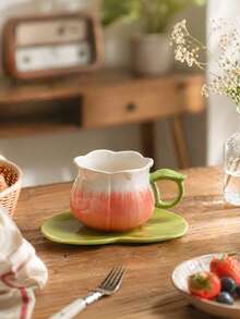 1 Set Delicate Gradient Lily Of The Valley Ceramic Coffee Cup & Saucer, Afternoon Tea - Multicolor - View 8