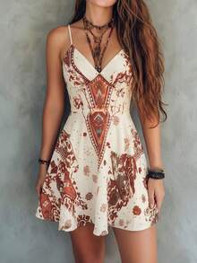 Vestido de tirantes con escote en V profundo, estilo bohemio con cintura ceñida, vestido de playa para vacaciones, nuevo modelo 2026 - Marrón Mocha - Ver 4