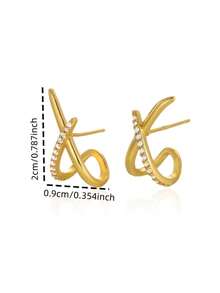 1 Pair Minimalist Criss-Cross Zirconia Earrings, Geometric Line Earrings, Suitable For Daily Wear And Commuting - Gold - View 5