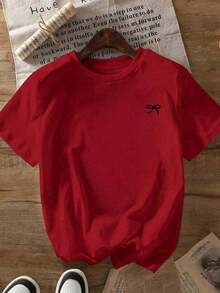 Summer Clothes 2026 Summer Shirt 2026 Loose Short Sleeve Dolman Style T-Shirt With Bow Print Loose And Comfortable Summer Tops Loose And Comfortable Summer Tops - High Quality And Breathable - 紅色 - 查看 2