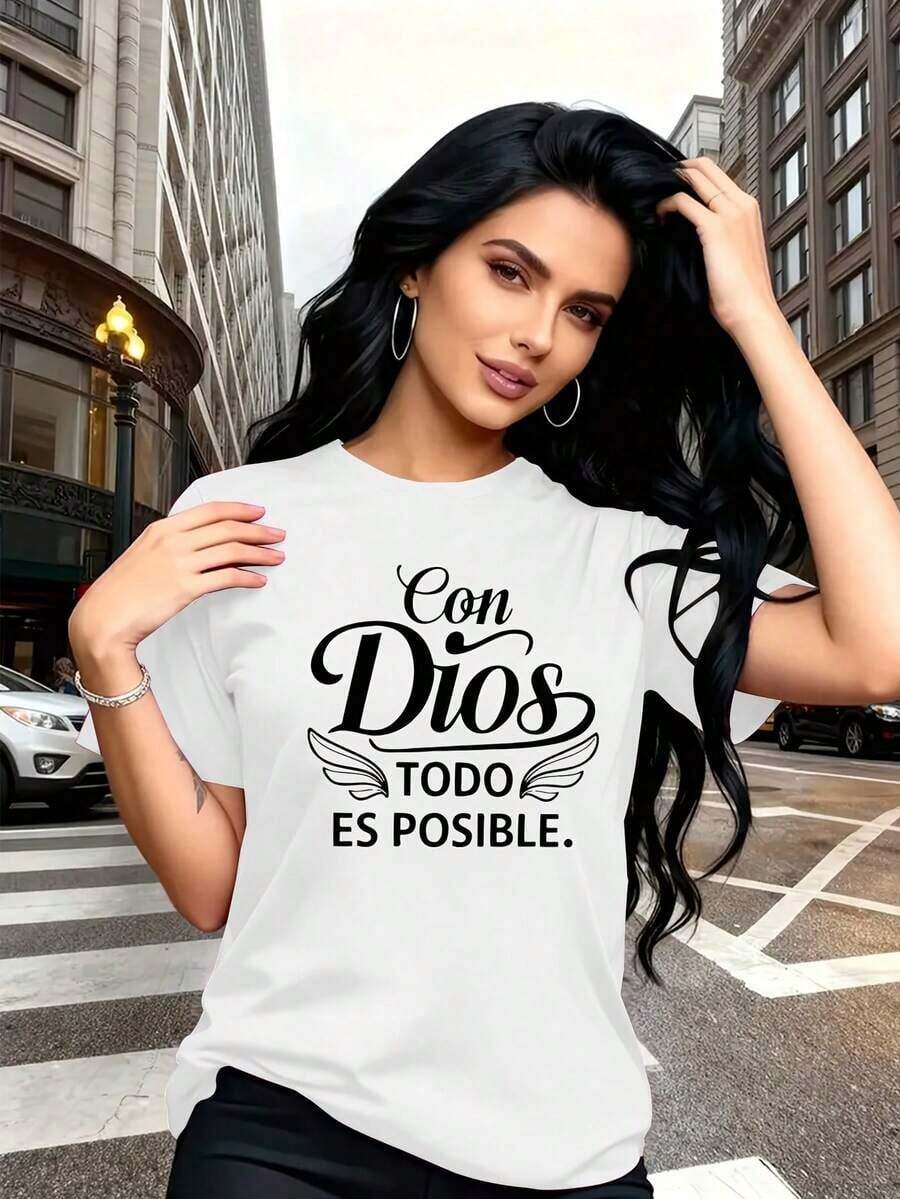 Women's Clothing Casual Short Sleeve T-Shirt For Women, Soft And Breathable, Cotton Blend, Round Neck, Regular Fit, Basic T-Shirt, Lightweight And Comfortable For Daily Wear In Summer, Spring And Autumn. - 白色 - 查看 1
