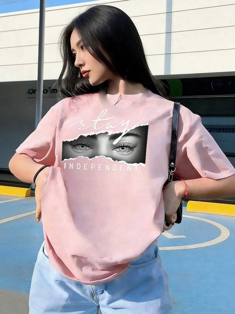 Short-Sleeve T-Shirt With Inspirational Text And Grunge Print, Short-Sleeve T-Shirt For Spring And Summer 2026, Made In Mexico, 180 Grams. Cartoon Print, Couple Design, Suitable For Indoor Or Outdoor Wear. Crew Neck, Unisex, Ideal For Office And Leisure. One-Pack. - PK-P631577SLNDXZGY415 - 查看 1