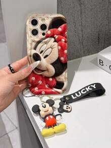 Disney Mickey Mouse Clubhouse Phone Case : 3D Fluffy Pattern Border Protector Phone Soft Phone Case With A Free Cute Mickey Bracelet Chain Lanyard, Mickey, Minnie, Goofy, Donald Duck, Daisy Duck, Pluto, For Apple 17 Promax 17 Pro 16 15 14 13 12 11 Pro Max XS Max X XR Soft Cover Summer Phone Case - 白色 - 查看 3
