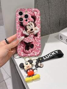 Disney Mickey Mouse Clubhouse Phone Case : 3D Fluffy Pattern Border Protector Phone Soft Phone Case With A Free Cute Mickey Bracelet Chain Lanyard, Mickey, Minnie, Goofy, Donald Duck, Daisy Duck, Pluto, For Apple 17 Promax 17 Pro 16 15 14 13 12 11 Pro Max XS Max X XR Soft Cover Summer Phone Case - trắng - Xem 3