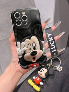 Disney Mickey Mouse Clubhouse Phone Case : 3D Fluffy Pattern Border Protector Phone Soft Phone Case With A Free Cute Mickey Bracelet Chain Lanyard, Mickey, Minnie, Goofy, Donald Duck, Daisy Duck, Pluto, For Apple 17 Promax 17 Pro 16 15 14 13 12 11 Pro Max XS Max X XR Soft Cover Summer Phone Case - White - View 5