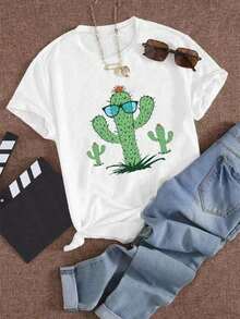 Blusas Bonito Camiseta de mujer con estampado de cactus, suave, de alta calidad y económica para el uso deportivo diario 100% Cotton Blusas Para Mujer Casual - Blanco - Ver 7