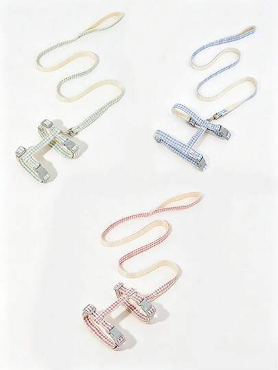 Bộ dây dắt điều chỉnh được cho mèo và chó nhỏ, dây đeo ngực họa tiết kẻ caro, dây chống tuột khi đi dạo.
