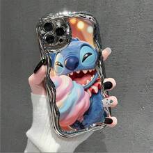 Disney Lilo & Stitch Phone Case, Cartoon Art Protective Cover. Compatible With IPhone 17, 16, 15, 14, 13, 12, 11 Pro Series, Featuring Plush Stitch Holding A Pink And Blue Cotton Candy Against A Carnival Background With Warm Lights, Perfect For Animation Fans, Ideal For Birthdays, Holidays, Anniversaries, Graduation Gifts, Or Any Special Occasion To Surprise Family, Friends, Classmates, And Loved Ones. - 銀色 - 查看 2