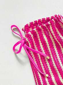 Swim Chiccia Conjunto de bikini a rayas sexy para mujer con pantalones, nueva llegada de trajes de baño para mujer 2026, adecuado para la escuela, vacaciones, citas, té de la tarde, estilo occidental, cruceros, playa, isla, viajes por carretera, todas las estaciones, festivales de música, vacaciones bohemias, vacaciones bohemias, otoño relajado, estilo occidental bohemio, blusas elegantes para mujer - Multicolor 2 - Ver 5