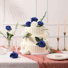 20/40 Peças Rosas Artificiais Azul Safira, Buquê de Flores de Seda com Haste Longa Realista, Adequado para Festa, Casa, Decoração de Mesa de Casamento e Decoração DIY de Escritório - Azul - Visão 5