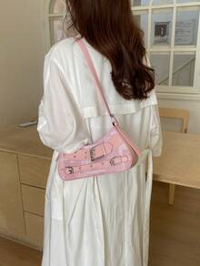 Fashion Women's Handbag, Ladies' Baguette Bag, Versatile Belt Decor Shoulder Underarm Bag - Pink - View 5