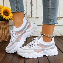 FZY Women's Breathable Mesh Chunky Sneakers, Lightweight Lace-Up Casual Shoes, Non-Slip Thick Sole Running Shoes,Tenis De Mujer With Arch Suppor Halloween - Peach - View 5