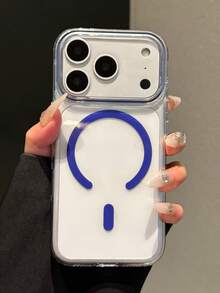 奢華高透明 PC 磁吸手機殼，適用於 iPhone 17 Pro Max 17 16 15 14 Pro Max，附手腕掛繩，支援無線充電，防震保護殼 - 深藍+繩 - 查看 4