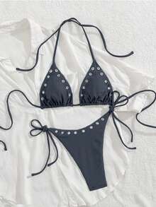Women's New European And American Style Bikini Set Vacation Beach - Haze Gray - View 1
